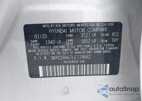 2020 Hyundai Accent Se/Sel из США, поврежденный, VIN 3KPC24A67LE119662